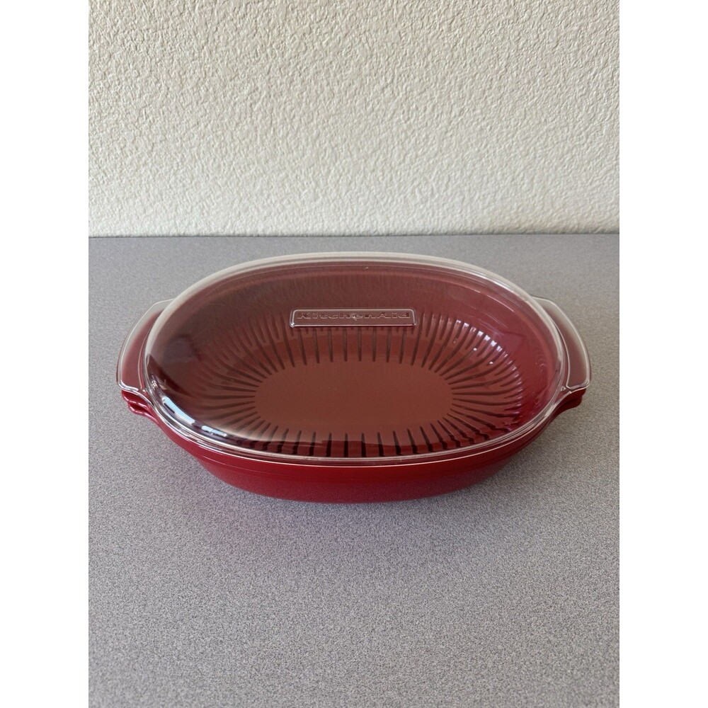 KitchenAid Red Microwave Steamer Cooker 3 Piece Set w/ Lid & Basket 13.5”